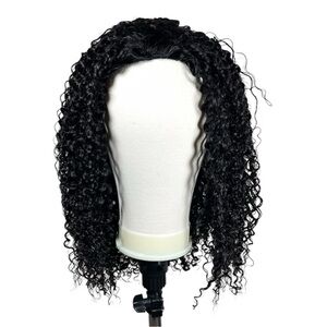 Natural Black Kinky Curly Human Hair Seamless 20 Inch Half Wig